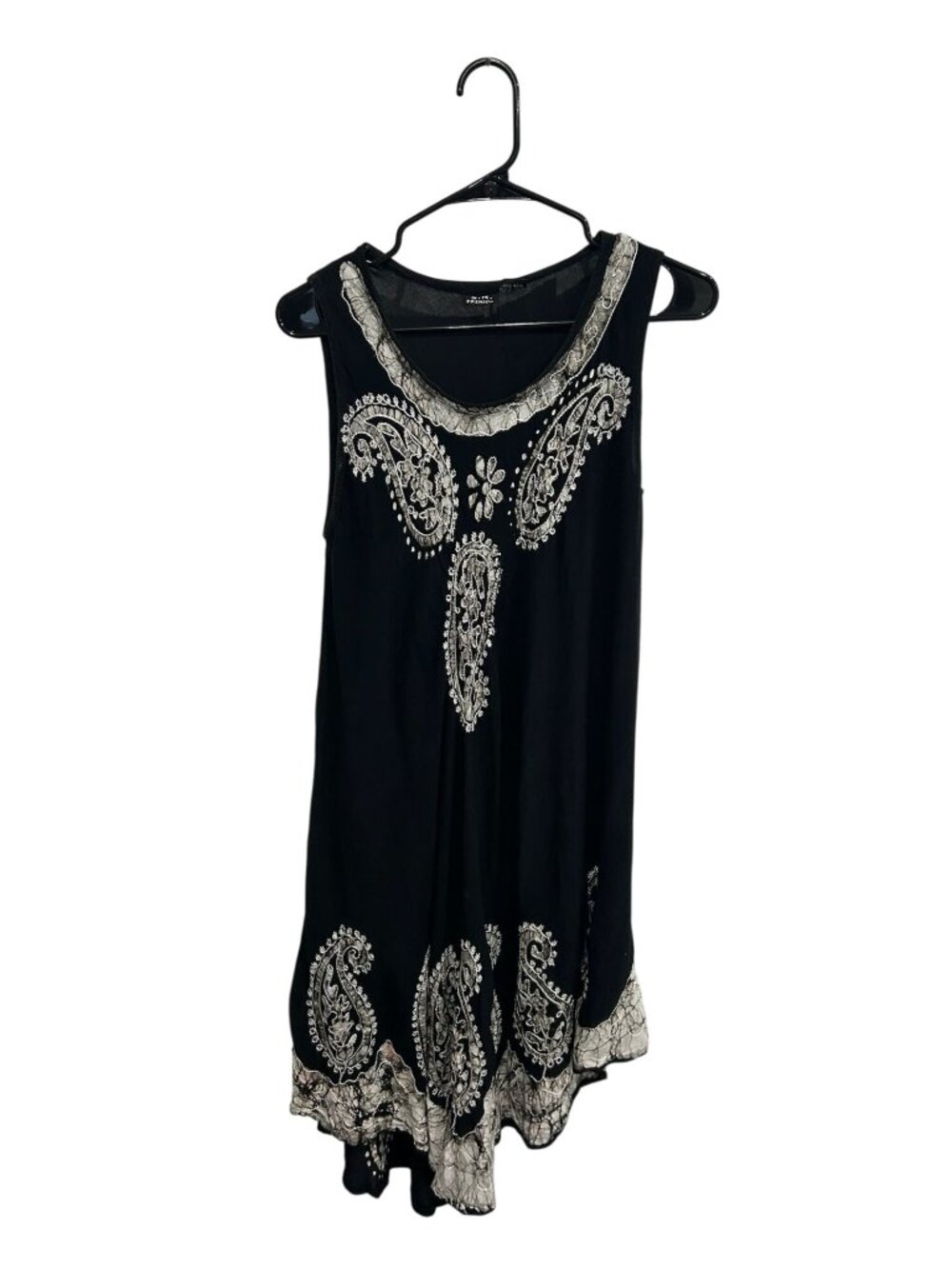S.R. Fashion Free Size Black Embroidered Sleeveless Dress Paisley Boho Chic